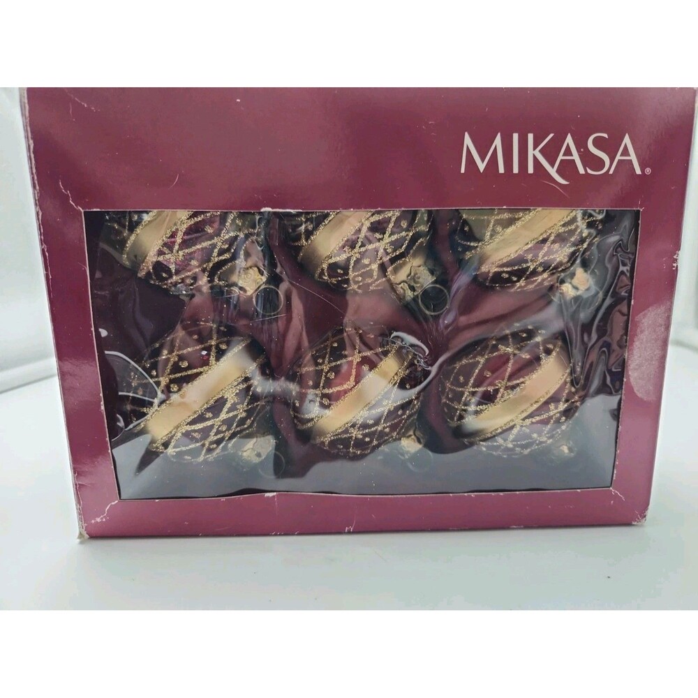 Set of 6 Vintage Mikasa Classic Red and Gold Glass Ornament Place Card Holders